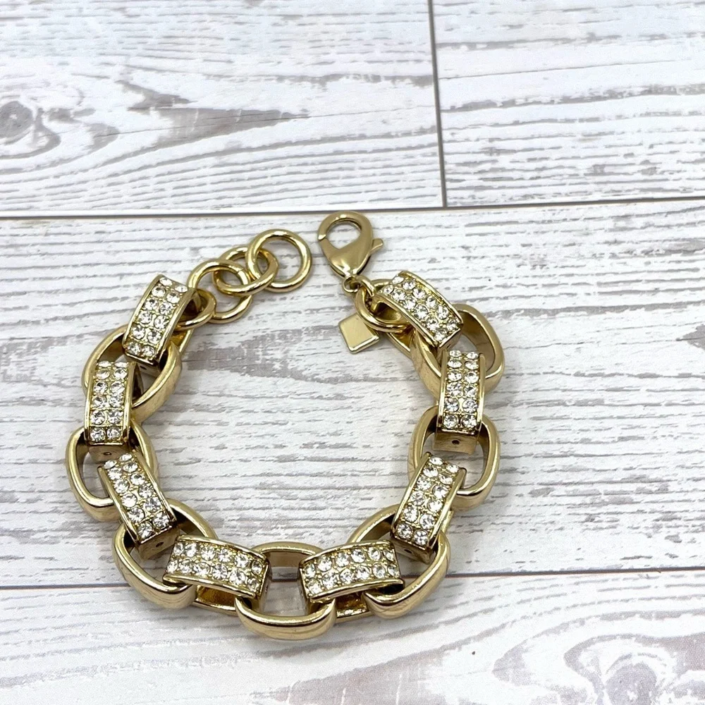 Banana Republic Gold Sparkle Crystals Link Chain Bracelet Large Bold VTG